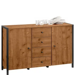 Kommode in Eiche Holzoptik und Schwarz - Lavion