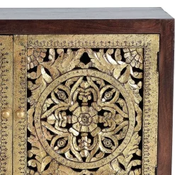 Kommode in Gold und Walnuss Braun - Roswito