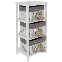 Kommode mit 3 Körben mit Plüsch Elefanten in Grau - Lusiana