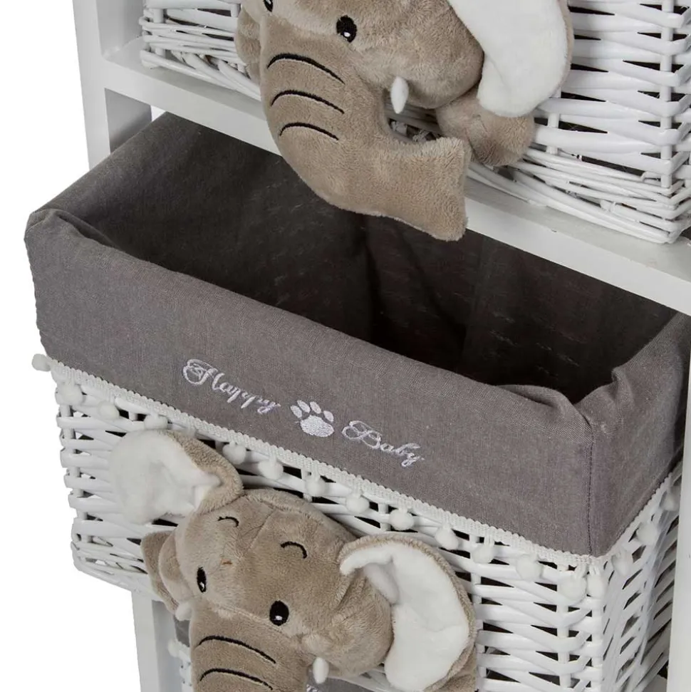 Kommode mit 3 Körben mit Plüsch Elefanten in Grau - Lusiana