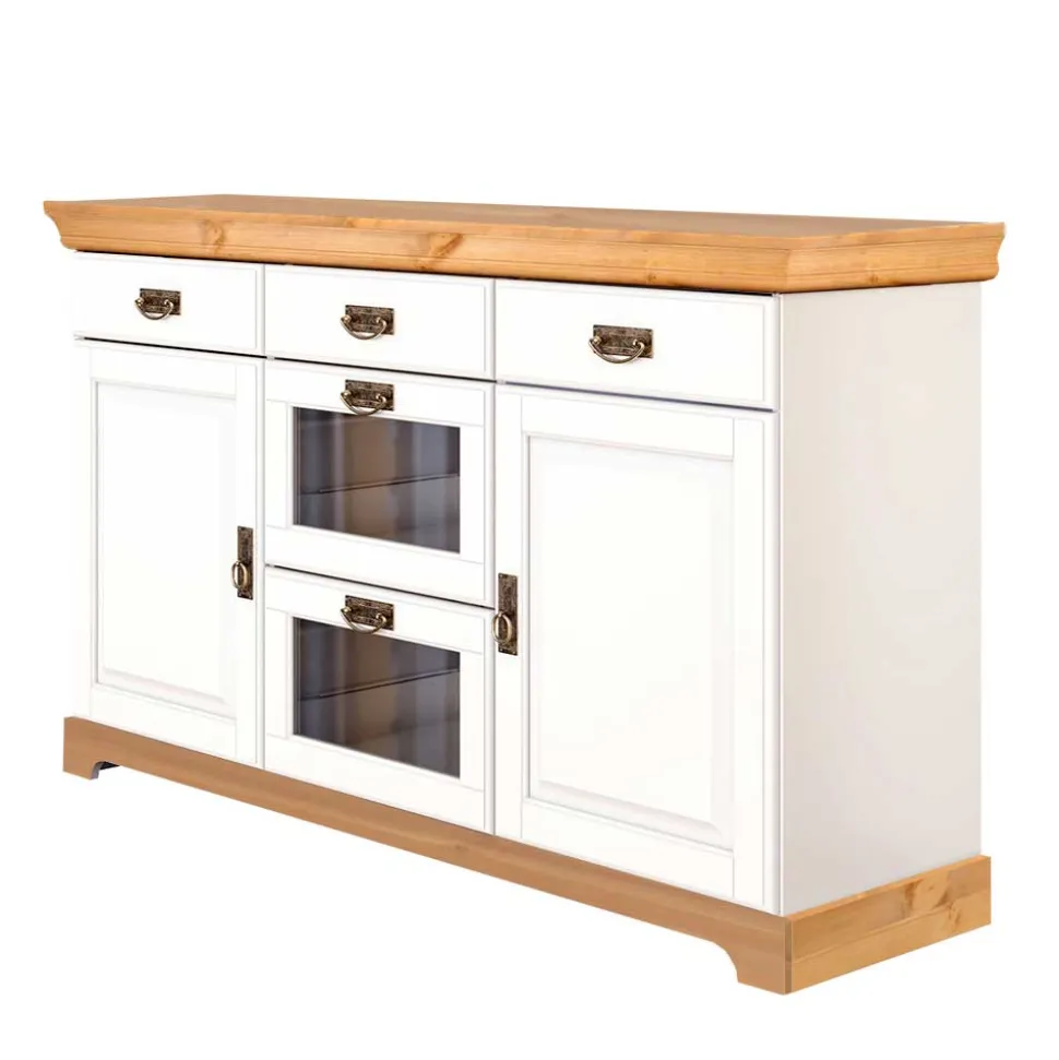 Kommode mit Glas in Weiß & Honig - Brasivon