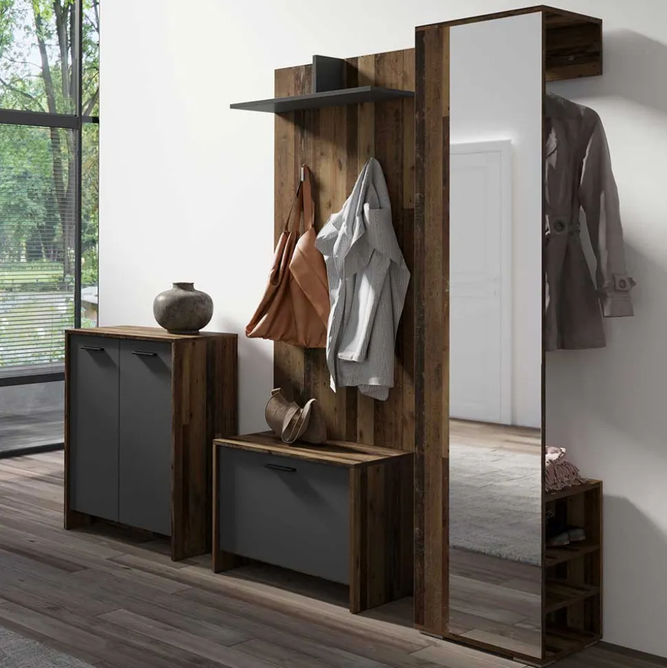 Kompakte Garderobe in Altholz Optik - Ponzet