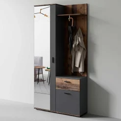 Kompakte Garderobe in Anthrazit & Altholz Optik - Vlatu