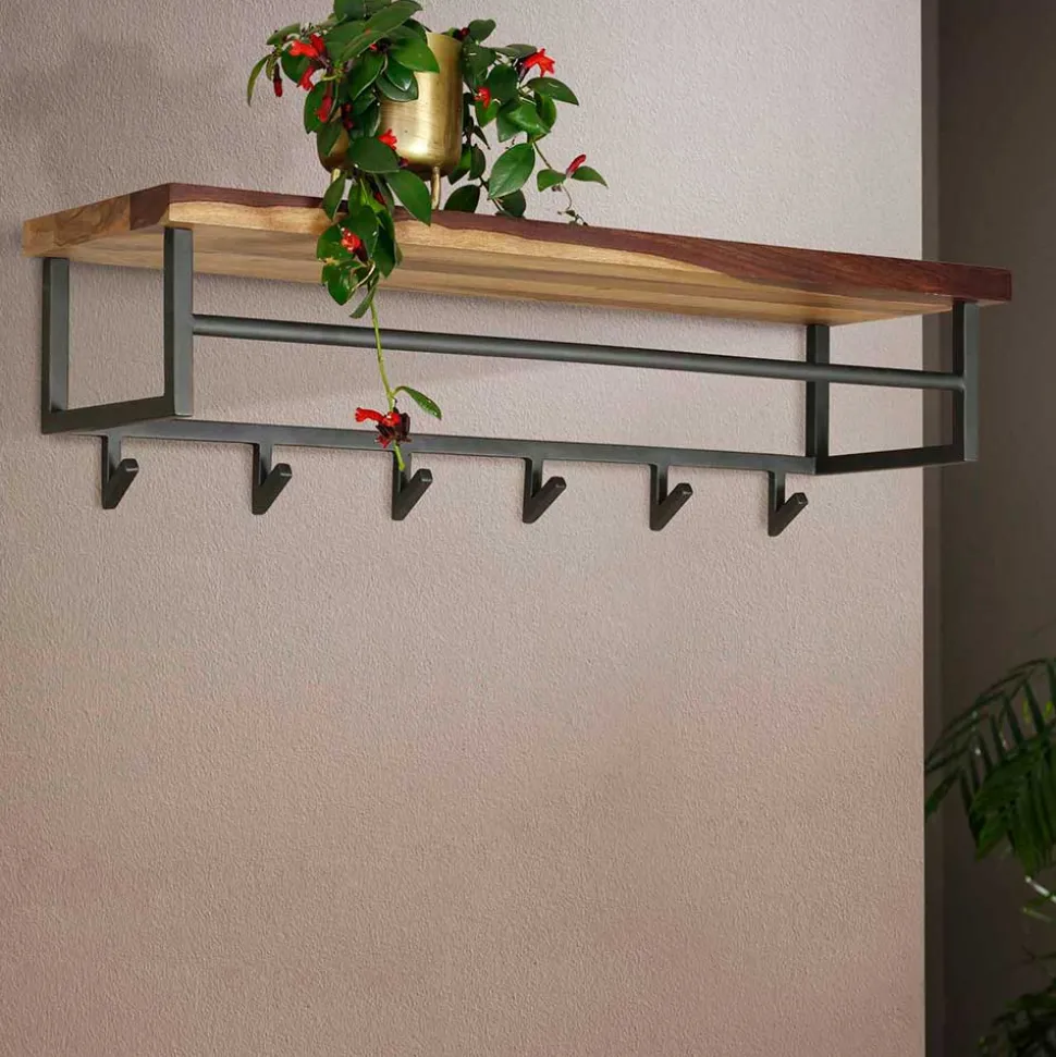 Kompakte Wandgarderobe aus Nussbaum massiv - Ilona