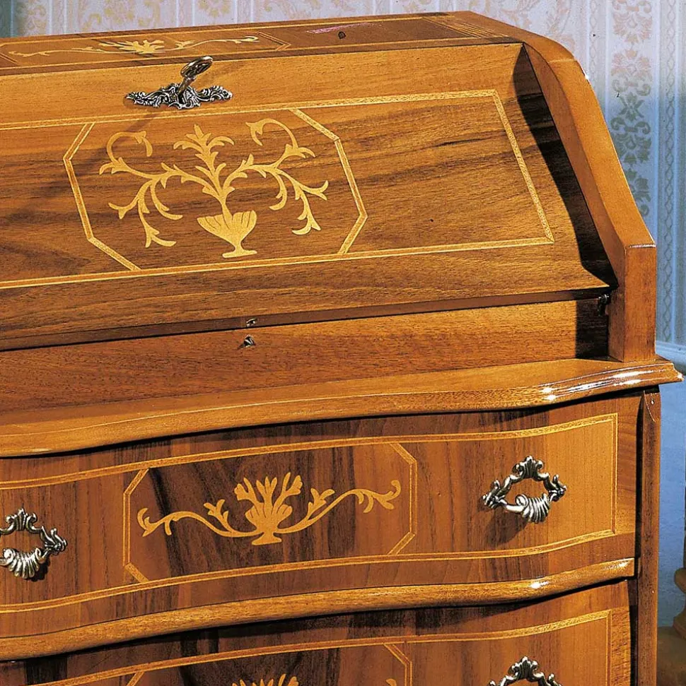 Kompakter Schreibsekretär in Nussbaum Agosto im Barockstil