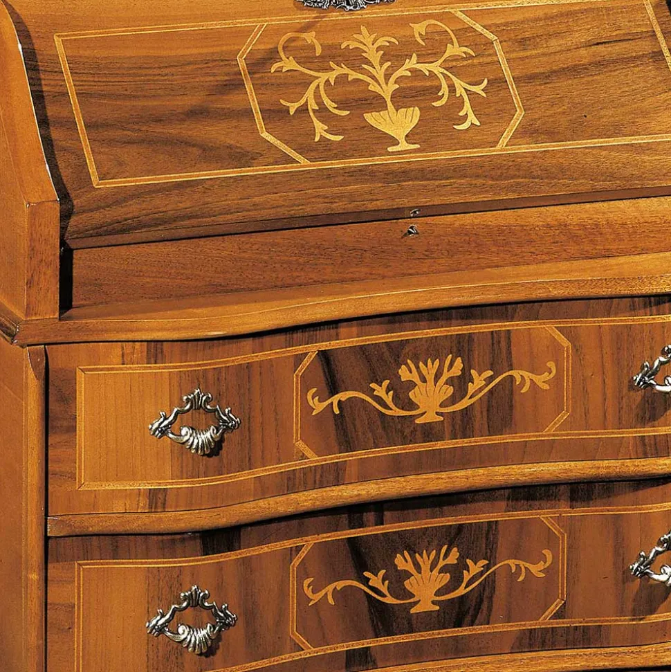 Kompakter Schreibsekretär in Nussbaum Agosto im Barockstil