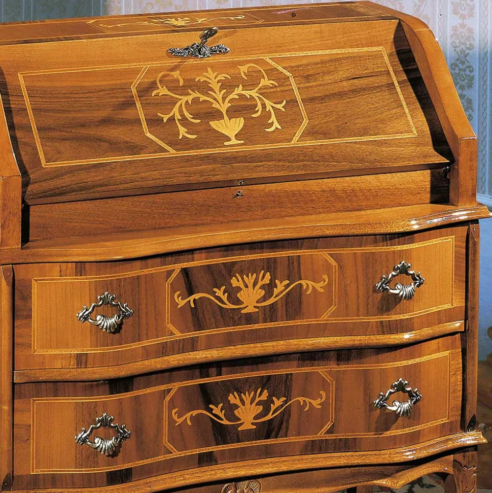 Kompakter Schreibsekretär in Nussbaum Agosto im Barockstil