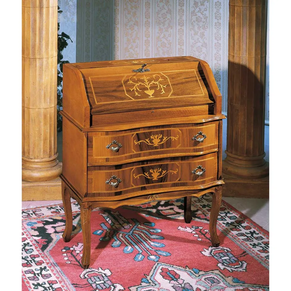 Kompakter Schreibsekretär in Nussbaum Agosto im Barockstil