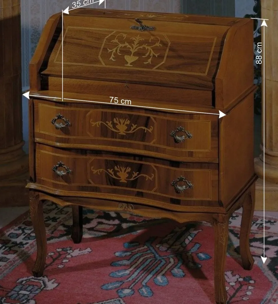 Kompakter Schreibsekretär in Nussbaum Agosto im Barockstil