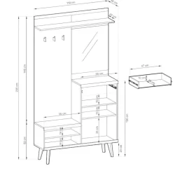 Kompakt-Garderobe in Eiche Optik und Graugrün - Oliva