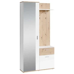 Kompaktgarderobe in Weiß und Wildeiche Optik - Yumagno