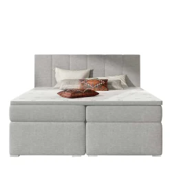 Komplett ausgestattetes Boxbett in Hellgrau Stoff - Cibaota