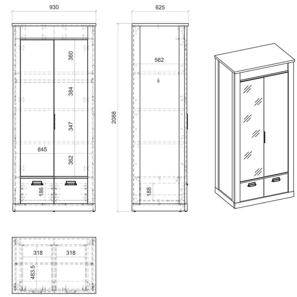 Komplett Schlafzimmer mit Einzelbett - Naiavio (vierteilig)