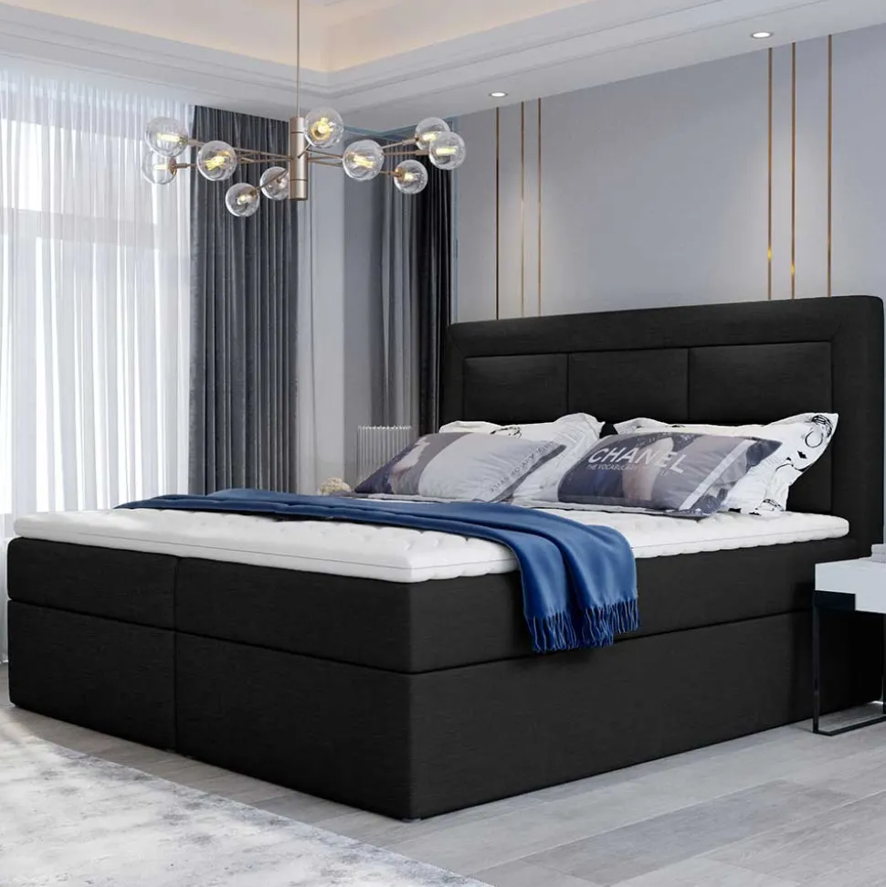 Komplettbett in Schwarzbraun Stoffbezug - Aundre