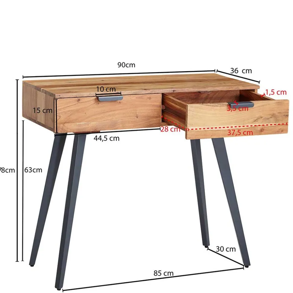 Konsolentisch Schreibtisch aus Akazie & Metall - Ishi