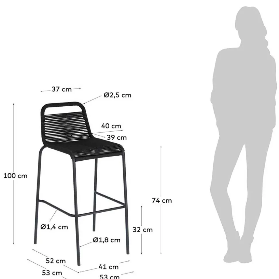 Kordel Geflecht Barstuhl in Schwarz - Dariana (4er Set)