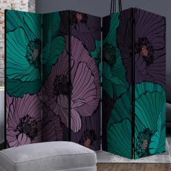 Kunstdruck Paravent mit Mohnblumen in Lila Türkis - Portamara