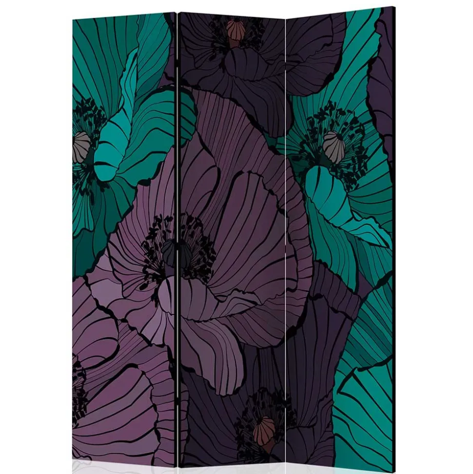 Kunstdruck Paravent mit Mohnblumen in Lila Türkis - Portamara