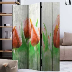 Kunstdruck Paravent Tulpen vor Holzwand - Filicudio