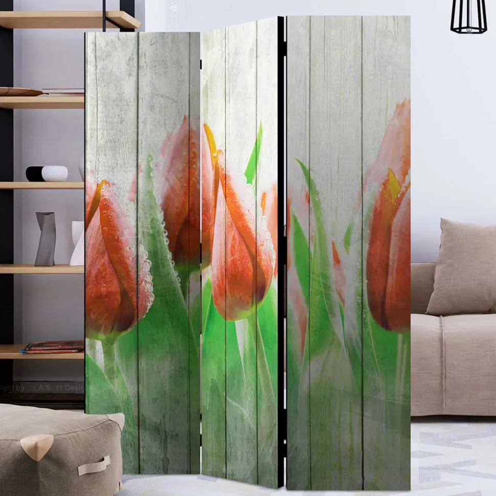 Kunstdruck Paravent Tulpen vor Holzwand - Filicudio