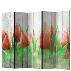 Kunstdruck Paravent Tulpen vor Holzwand - Filicudio