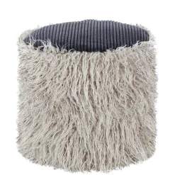 Kunstfell Pouf in Hellgrau mit Cord Dunkelgrau - Valbera
