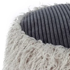 Kunstfell Pouf in Hellgrau mit Cord Dunkelgrau - Valbera