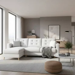 Kunstleder Eckcouch in Weiß mit Schlaffunktion - Mossiv