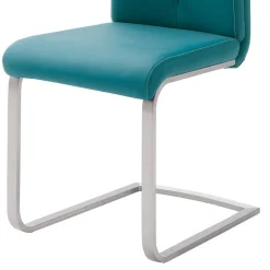Kunstleder Polsterstuhl in Petrol Fascinationa mit Schwinggestell Edelstahl (4er Set)