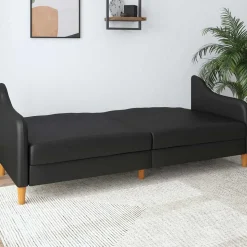Kunstleder Schlafsofa in Schwarz - Marc