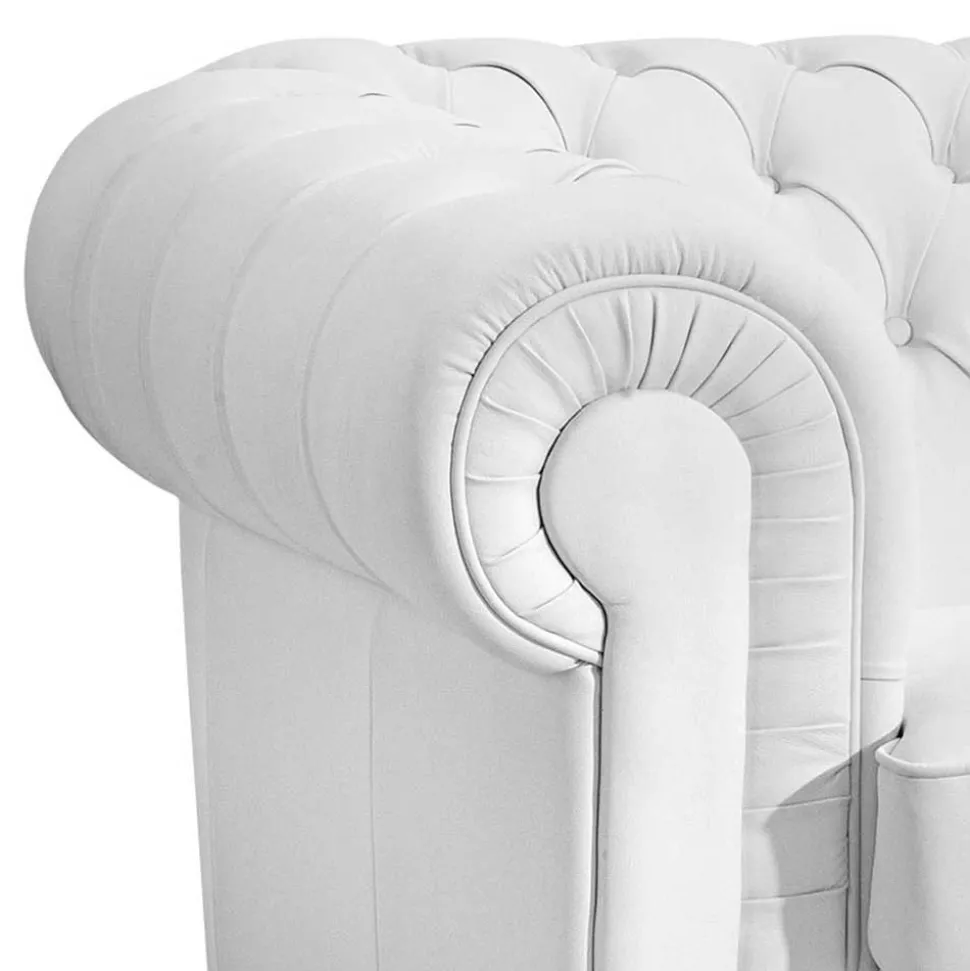 Kunstledersofa in Weiß - Chesterfield - Dossera