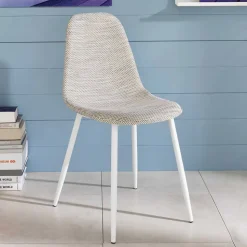 Kunstrattan Esszimmerstuhl in Weiß Beige Neptun mit Metall Gestell (4er Set)