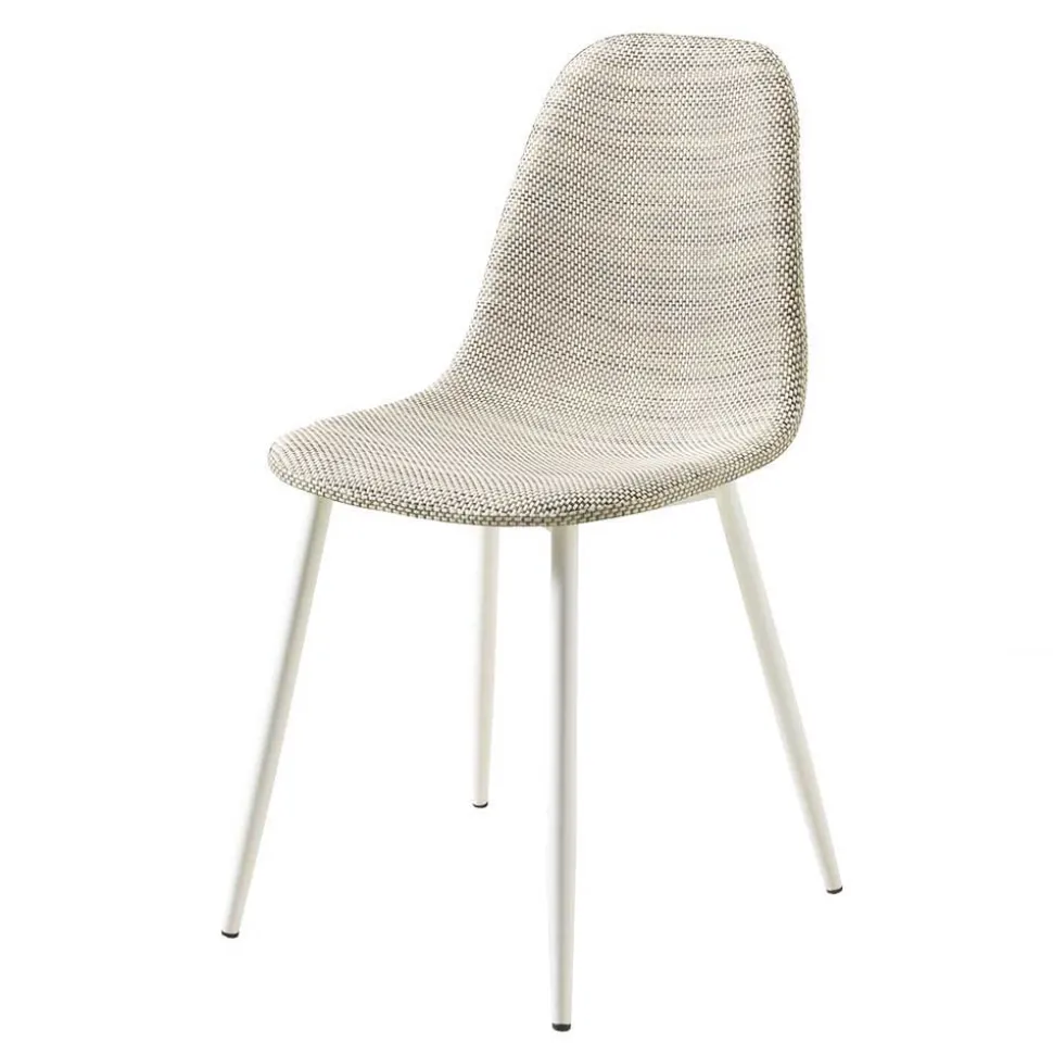 Kunstrattan Esszimmerstuhl in Weiß Beige Neptun mit Metall Gestell (4er Set)