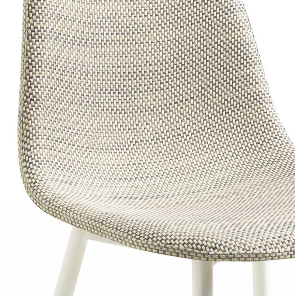 Kunstrattan Esszimmerstuhl in Weiß Beige Neptun mit Metall Gestell (4er Set)