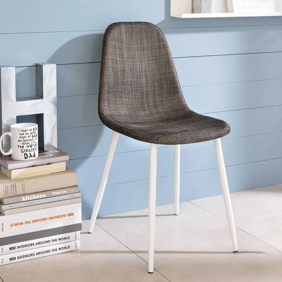 Kunstrattan Schalenstuhl in Braun Macorys mit Stahl Gestell Weiß (4er Set)