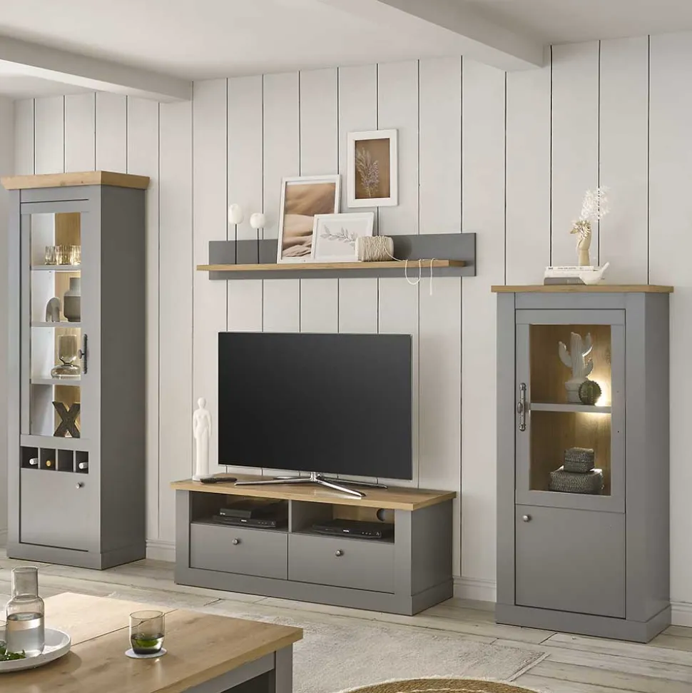 Landhaus Anbauwand in Lichtgrau & Eiche - Buleta (vierteilig)