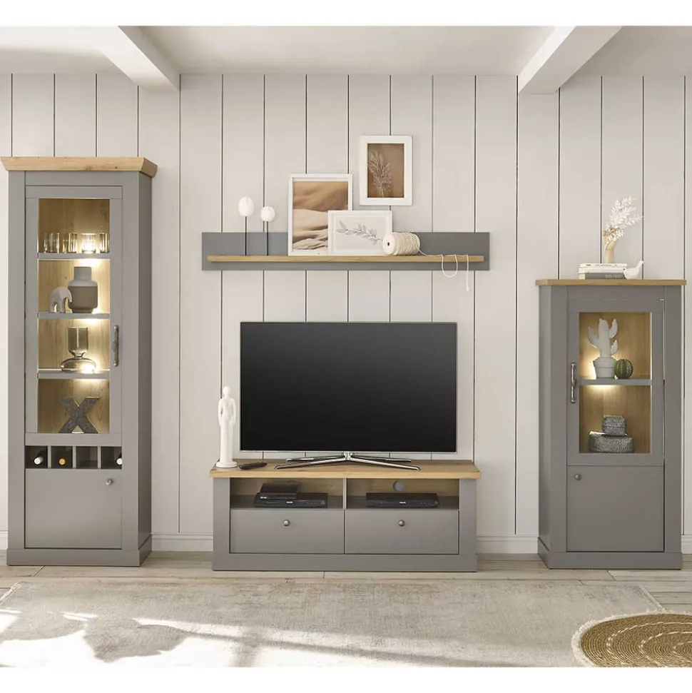 Landhaus Anbauwand in Lichtgrau & Eiche - Buleta (vierteilig)