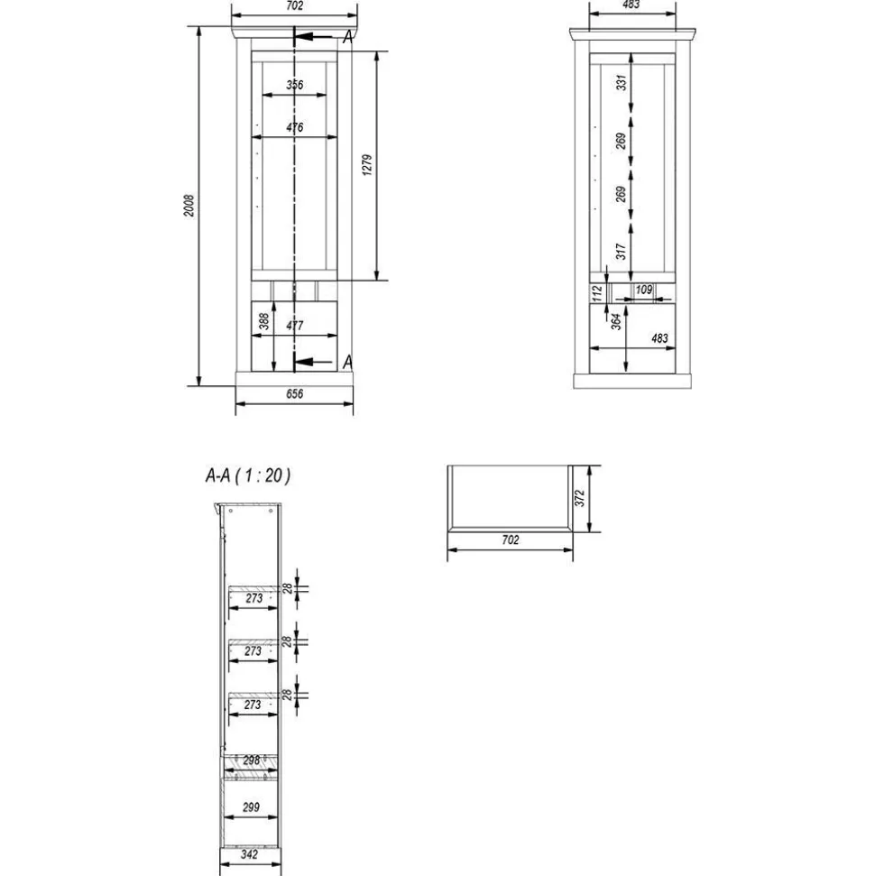 Landhaus Anbauwand in Lichtgrau & Eiche - Buleta (vierteilig)