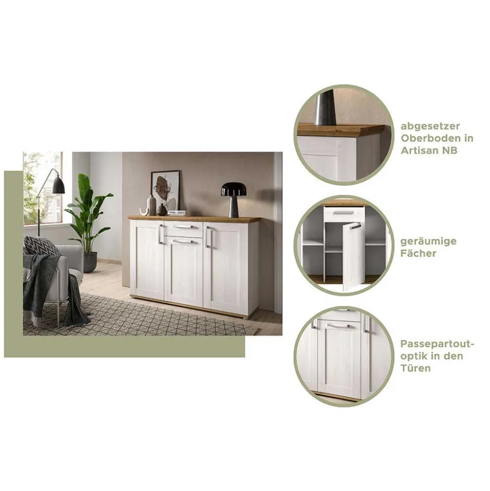 Landhaus Anrichte in Holzoptik Lärche Weiß - Tocella