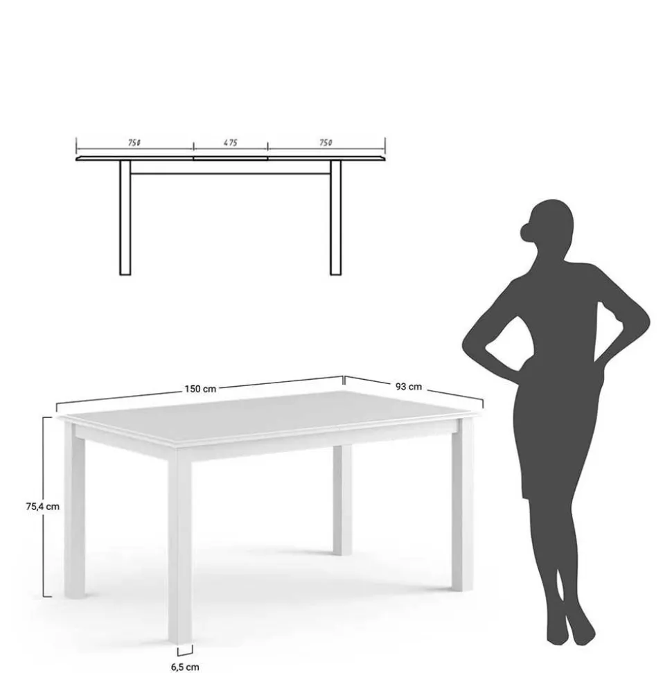 Landhaus Ausziehtisch in Weiß und Eiche - Bordona