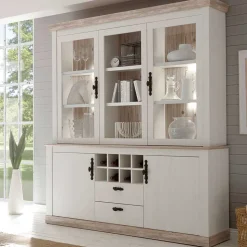 Landhaus Buffet Schrank in Weiß Pinie Nedita 184 cm breit
