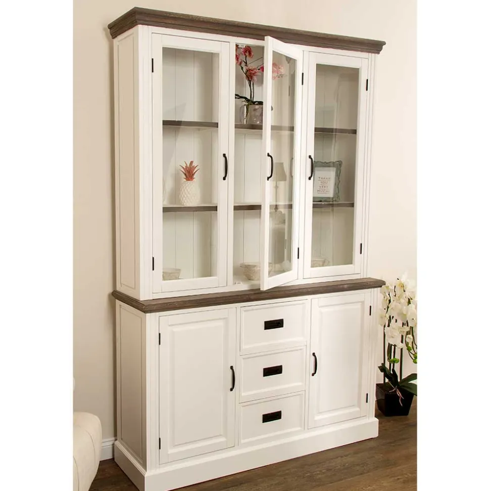 Landhaus Buffetschrank in Weiß & Graubraun - Bleaks