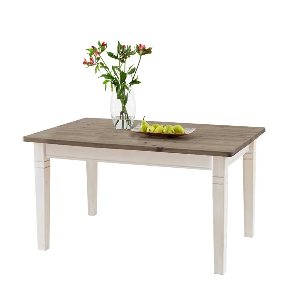 Landhaus Esstisch Yoan in Weiß Grau Kiefernholz