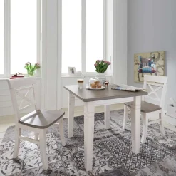 Landhaus Esszimmermöbel Yoan in Weiß-Grau (dreiteilig)