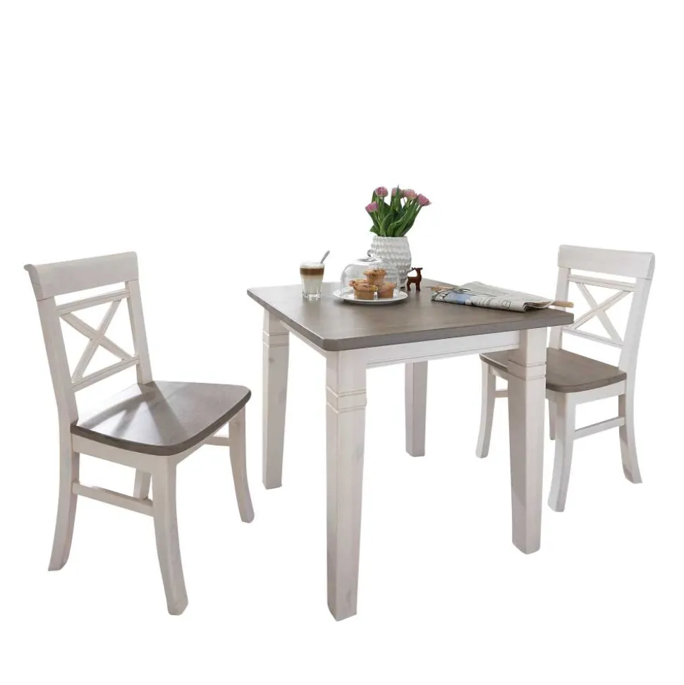 Landhaus Esszimmermöbel Yoan in Weiß-Grau (dreiteilig)