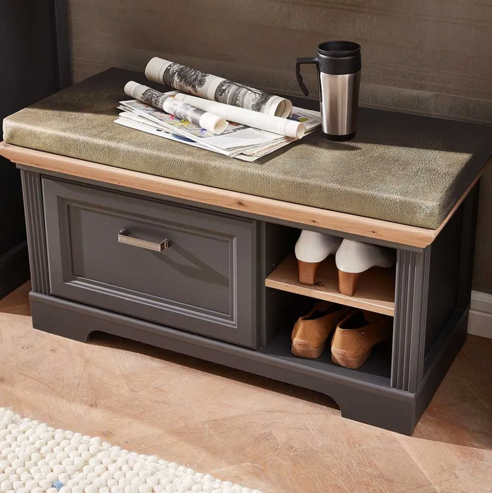 Landhaus Flurbank mit Kissen 93x49x41 cm - Thumbs