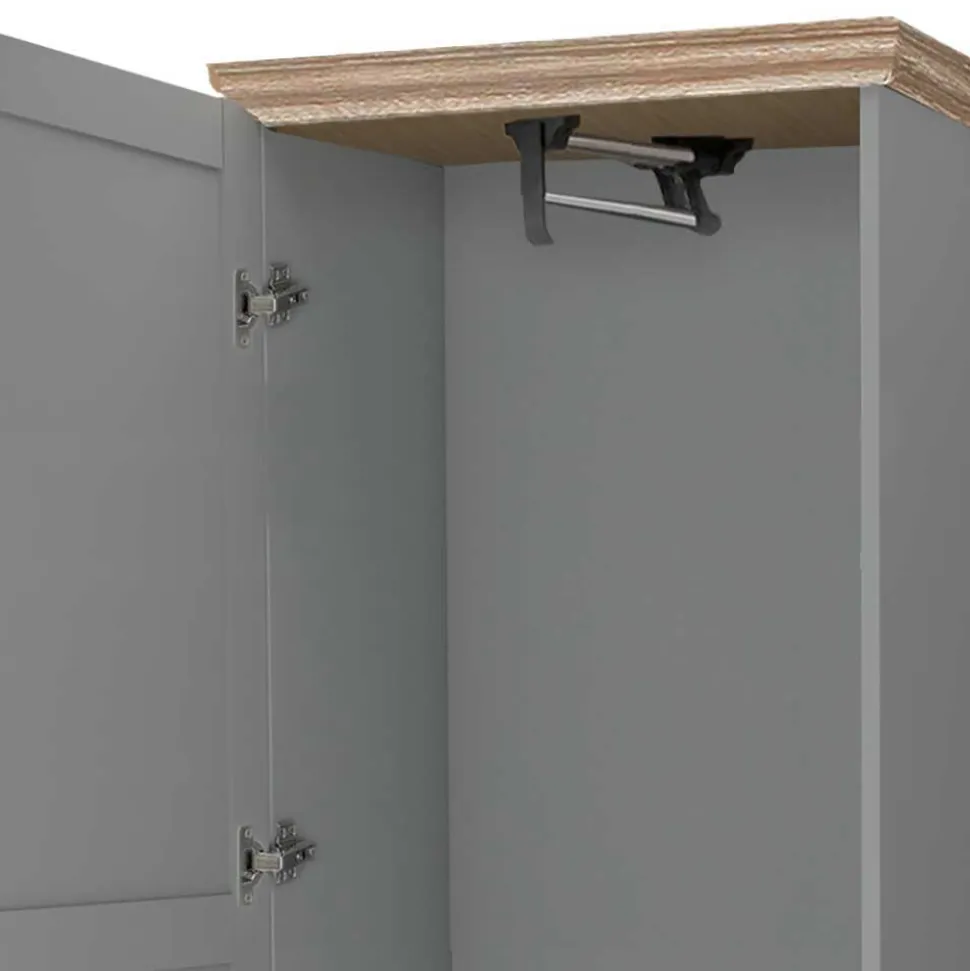 Landhaus Flurschrank in Grau mit Eiche - Rino