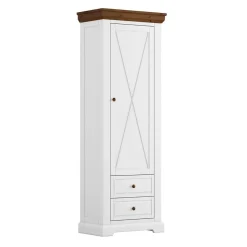 Landhaus Garderobenschrank in Weiß mit Braun - Zalya