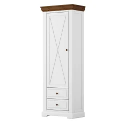 Landhaus Garderobenschrank in Weiß mit Braun - Zalya