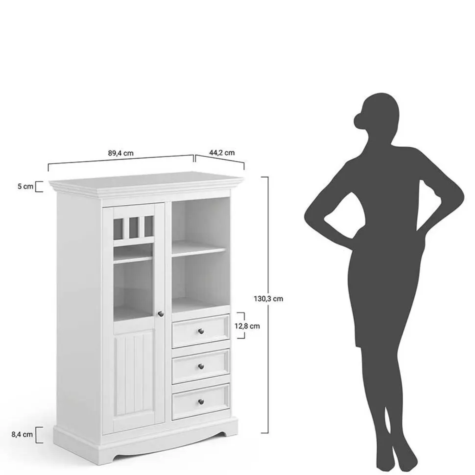 Landhaus Highboard in Weiß und Nussbaum Braun - Manipur